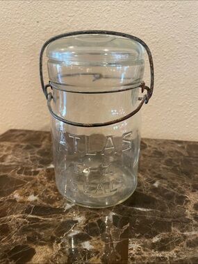 Vintage Atlas Clear Glass Storage Jar with Wire Bail Lid